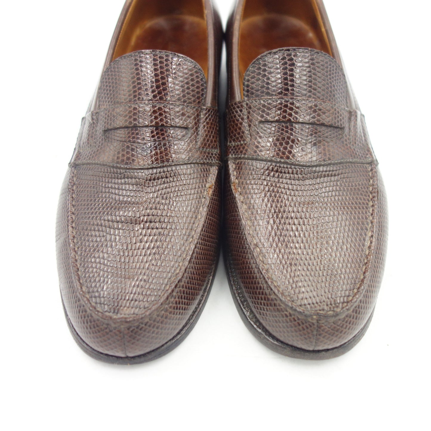 【J.M.WESTON】ジェイエムウエストン 旧ロゴ 180 シグネチャーローファー リザード ブラウン レディース 4.5D 82ラスト