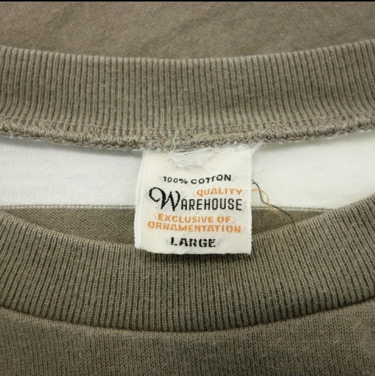 【WAREHOUSE】ウエアハウス Tシャツ 半袖 ボーダ ベージュ ホワイト サイズ L