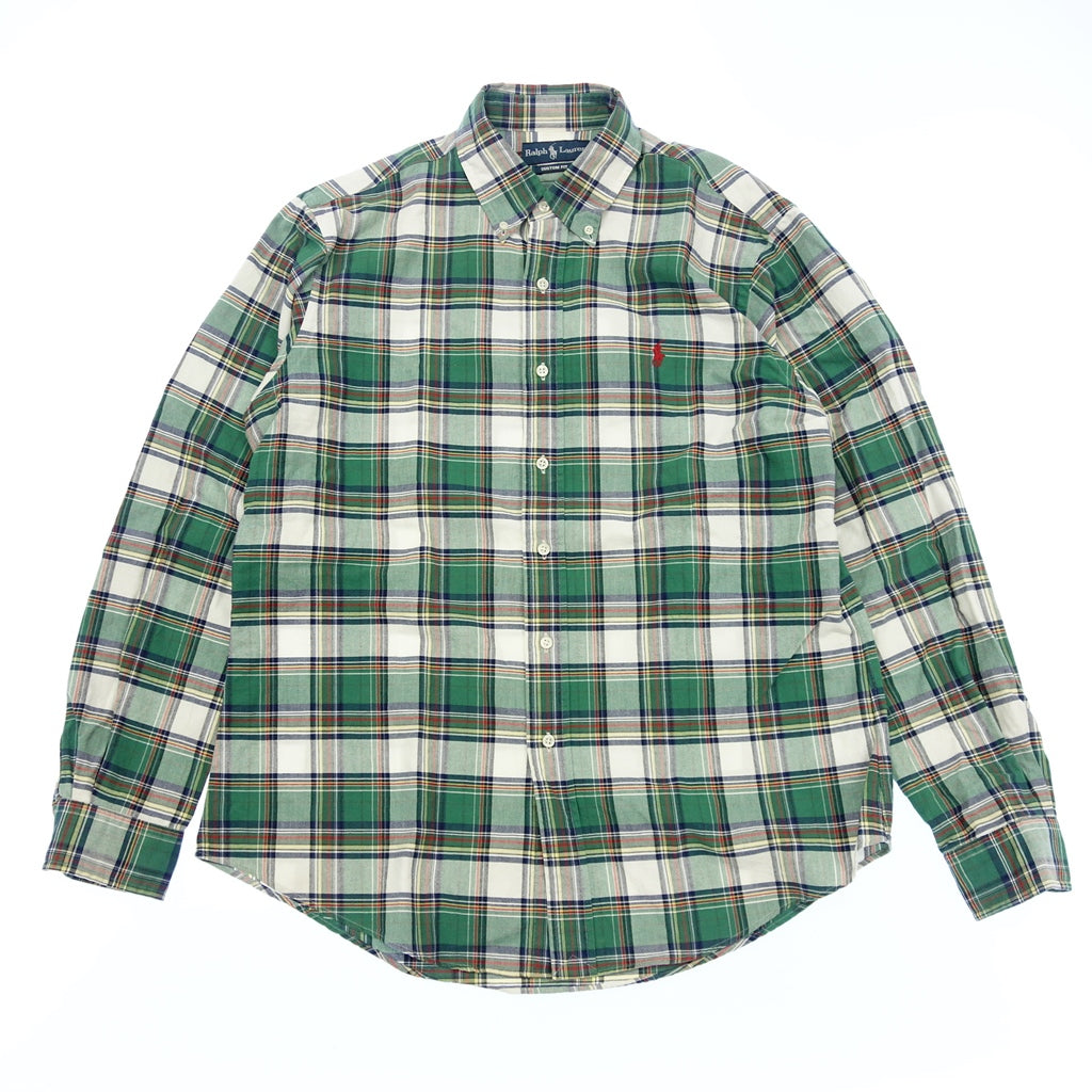 【POLO RALPHLAUREN】ポロラルフローレン CUSTOM FIT タータンチェックボタンダウンシャツ コットン100% グリーン サイズ L