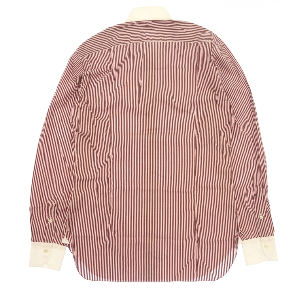 【BARBA】バルバ バンドカラーシャツ クレリック ストライプ レッド×ホワイト サイズ39
