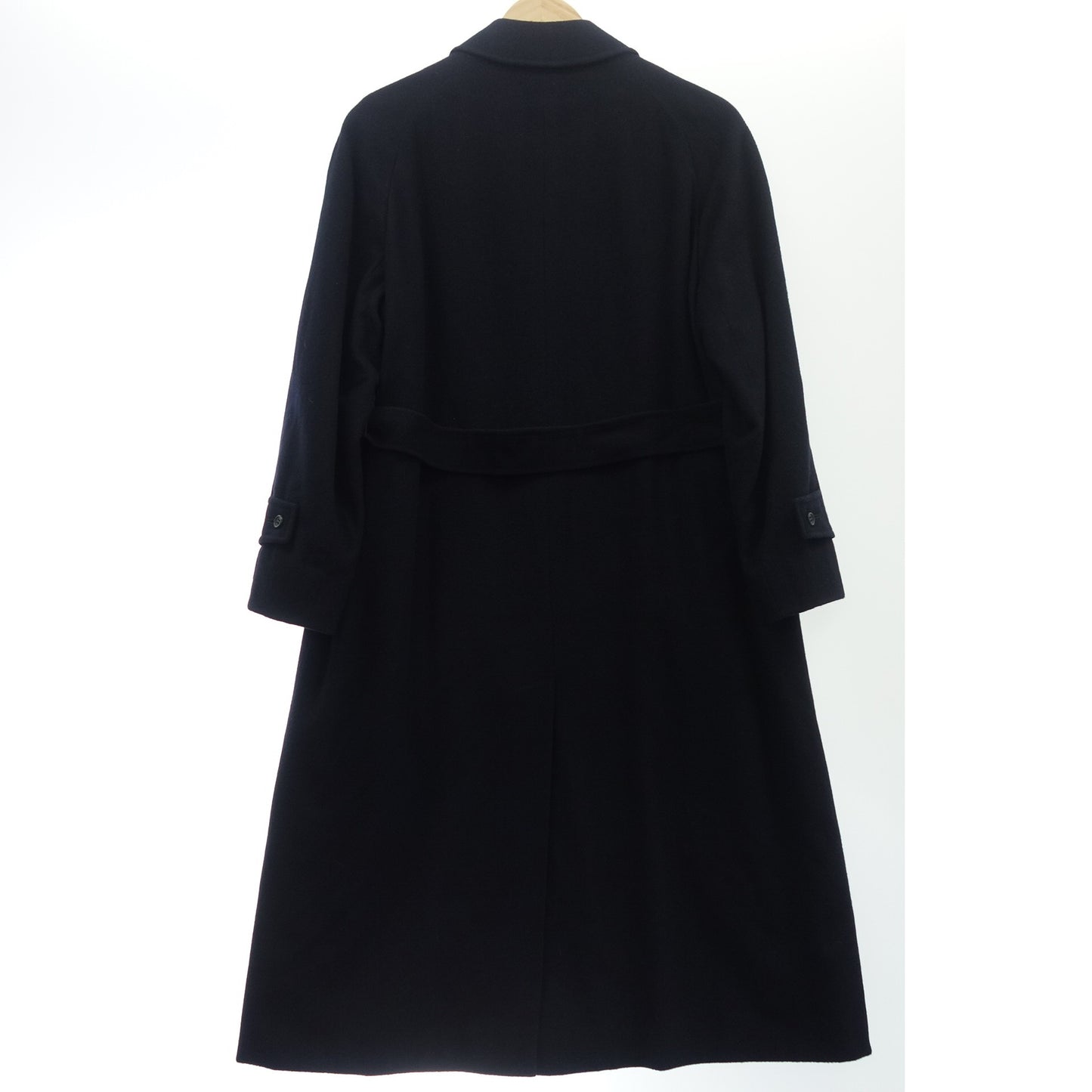 【Aquascutum】アクアスキュータム ベルテッドバルカラーコート カシミヤ100% イギリス製 ネイビー レディース Vintage