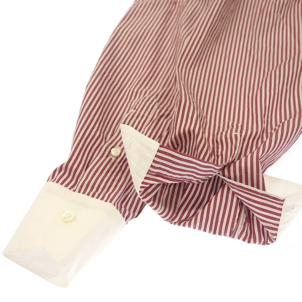 【BARBA】バルバ バンドカラーシャツ クレリック ストライプ レッド×ホワイト サイズ39