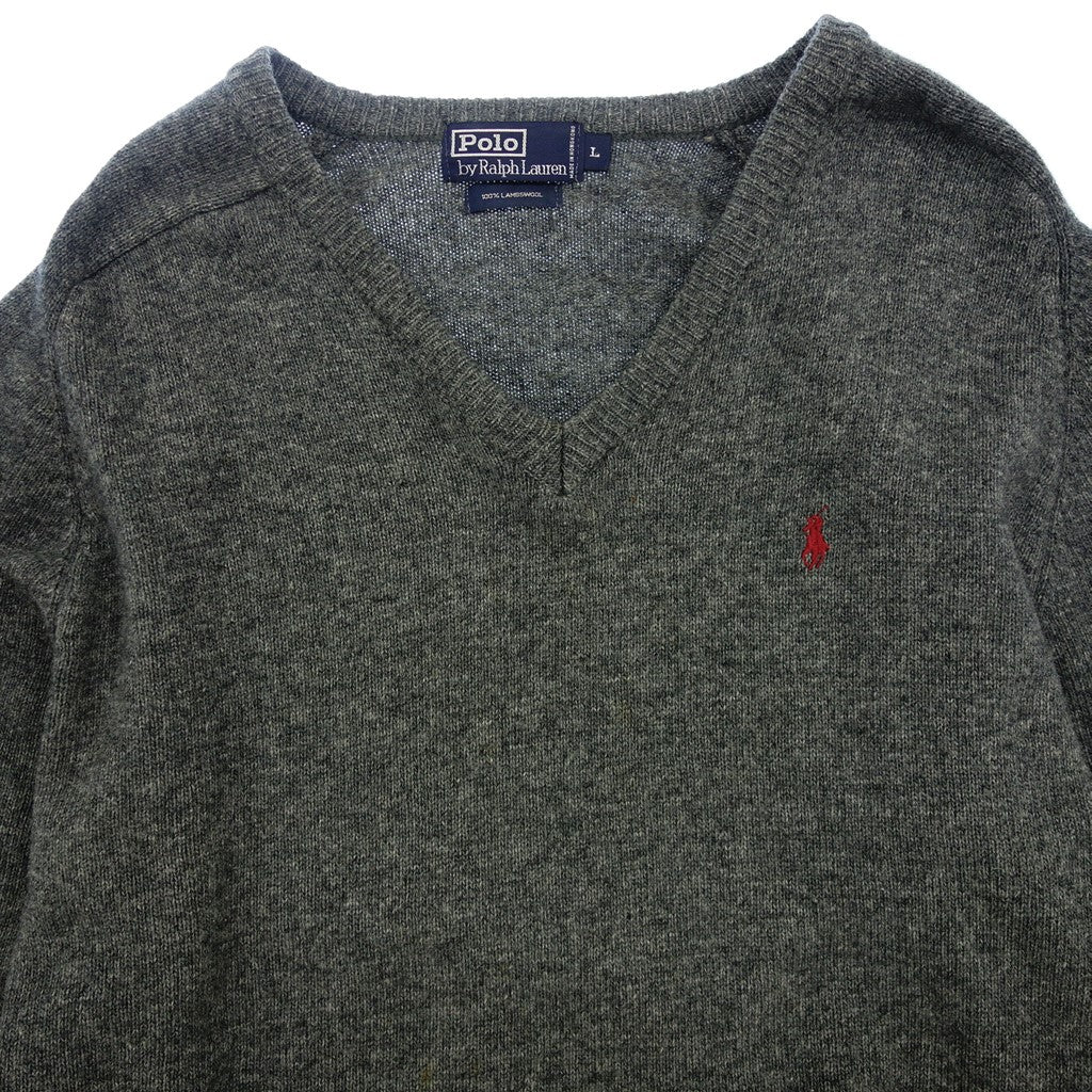 【POLO RALPHLAUREN】ポロラルフローレン 90年代 Vネックウールカーディガン グレー サイズ L