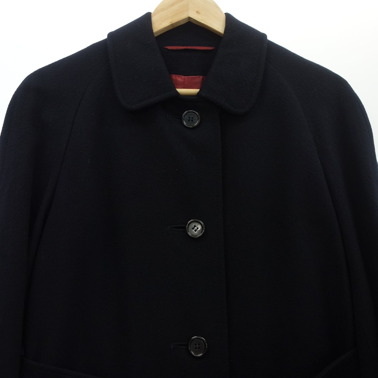 【Aquascutum】アクアスキュータム ベルテッドバルカラーコート カシミヤ100% イギリス製 ネイビー レディース Vintage