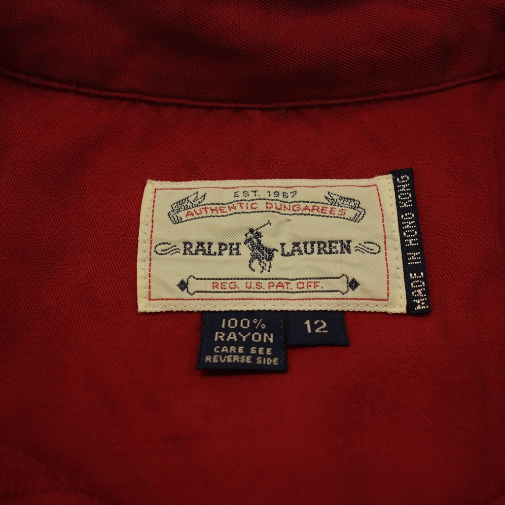 【POLO RALPH LAUREN】ポロラルフローレン AUTHENTIC DUNGAREES ウエスタンシャツ GRIPPERボタン レーヨン サイズ12 レッド
