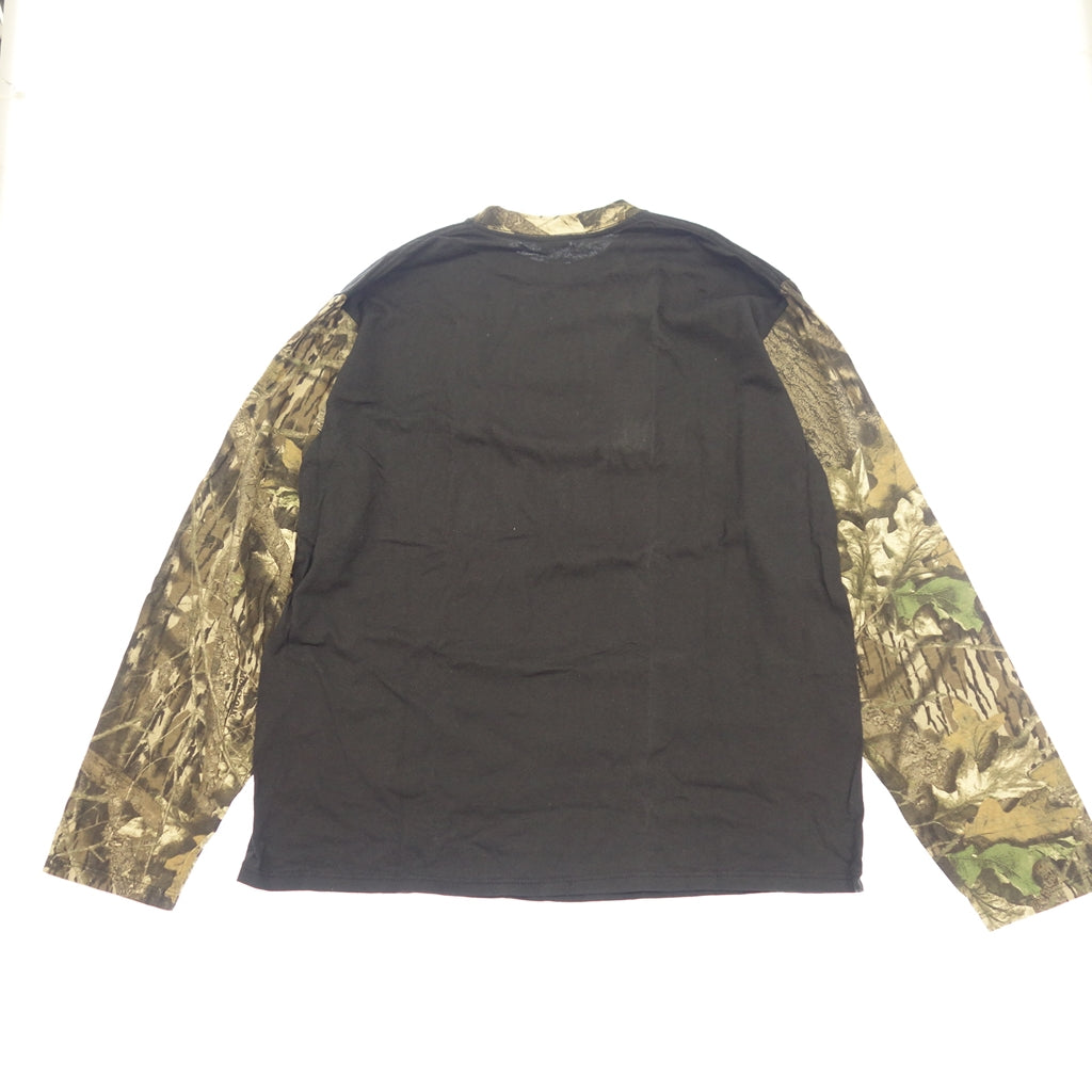 【Vintage】ヴィンテージ 長袖カットソー ラグランスリーブ USA製 総柄 メンズ ブラック XL