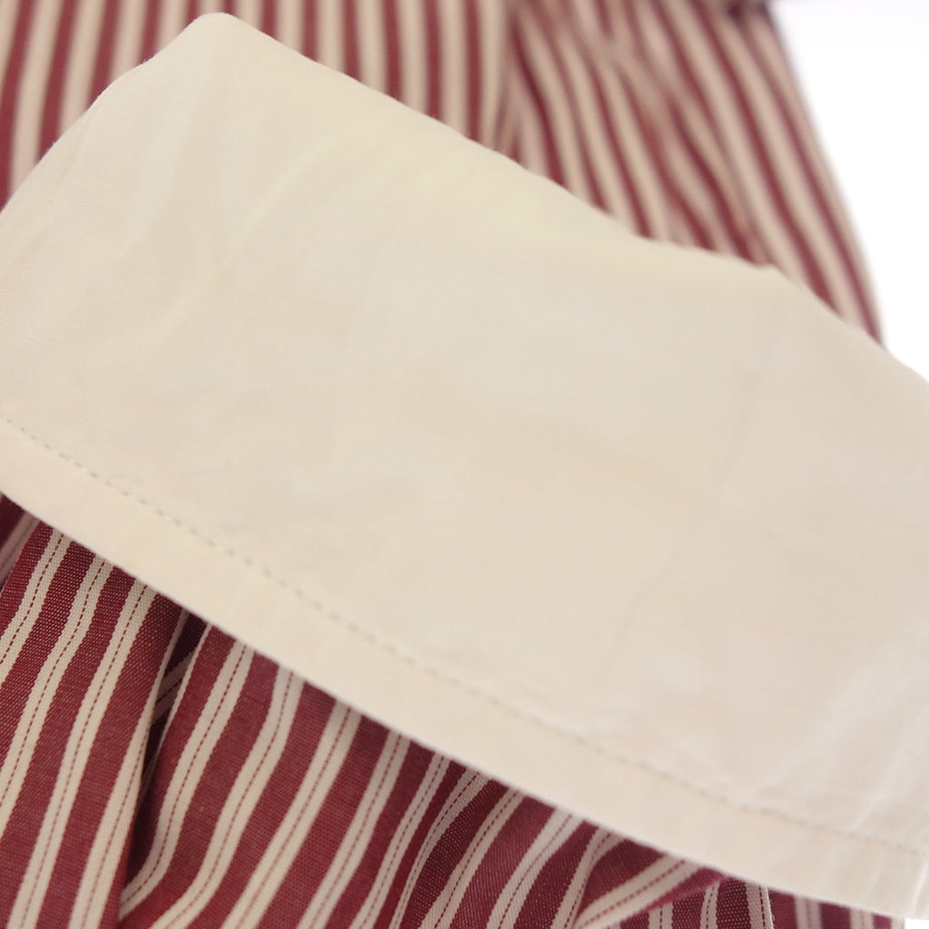 【BARBA】バルバ バンドカラーシャツ クレリック ストライプ レッド×ホワイト サイズ39