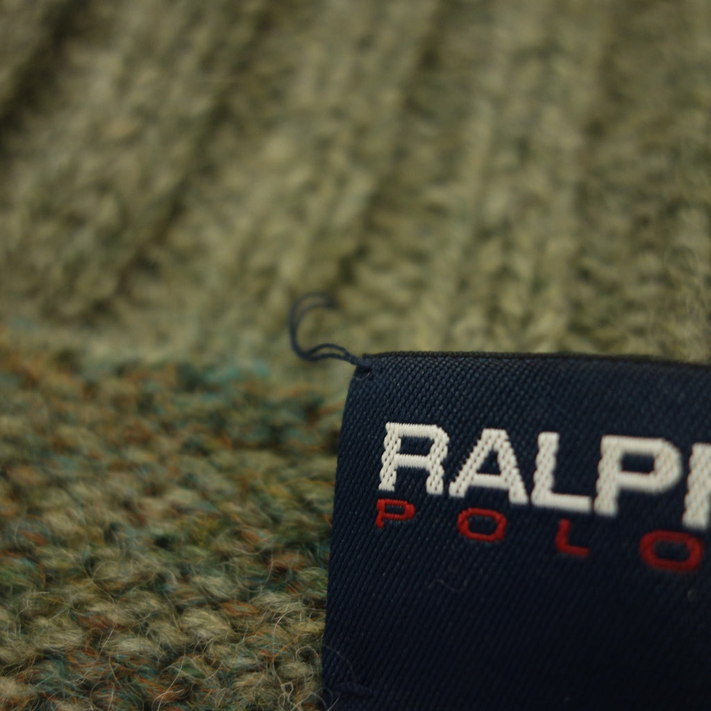 【POLO SPORT RALPH LAUREN】ポロスポーツ ラルフローレン 1990年代 アルパカ混ノルディックセーター フルジップ カーキ×ブラウン×ベージュ サイズ M