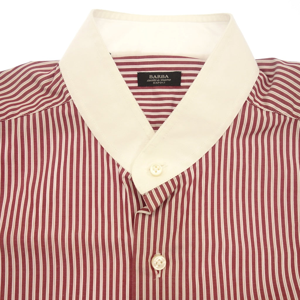 【BARBA】バルバ バンドカラーシャツ クレリック ストライプ レッド×ホワイト サイズ39
