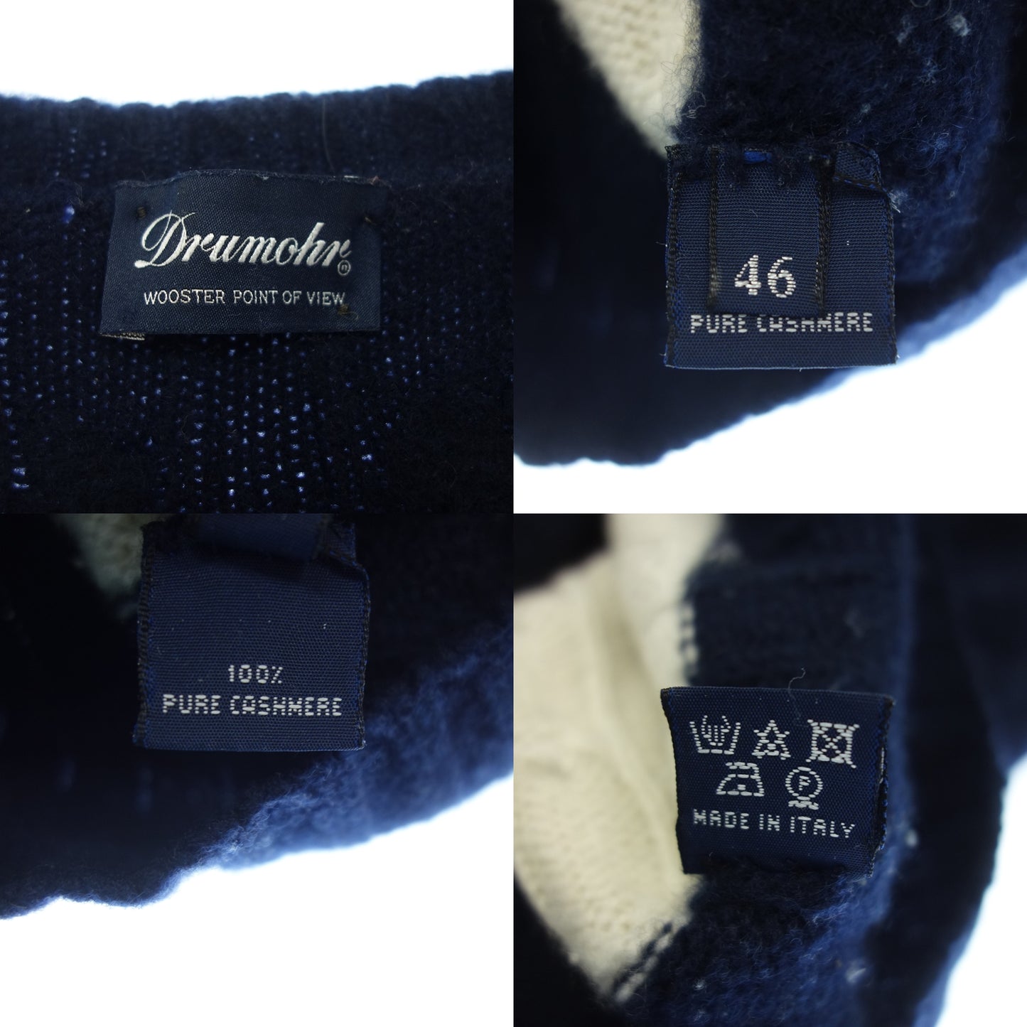 【DRUMOHR】ドルモア ピュアカシミヤ リブクルーネックボーダーニット ネイビー×ホワイト サイズ 46