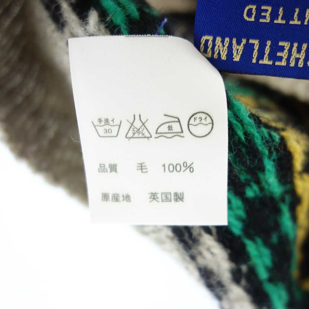 【Anderson&Co】アンダーソン フェアアイルニットベスト シェットランドウール 英国製 ベージュ×グリーン×イエロー サイズ S相当 Anderson’s of SHETLAND