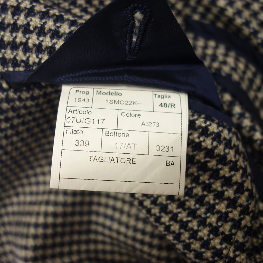 【TAGLIATORE】タリアトーレ ハウンドトゥース ウールシルク2Bジャケット Vitale Barberis Canonico ネイビー×ベージュ サイズ 48