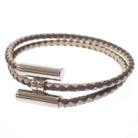 【HERMES】エルメス トゥルニ ブレスレット シルバー金具 Hロゴ ホワイト×グレー