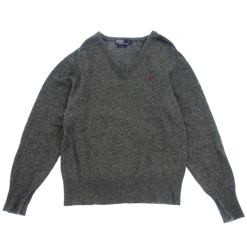 【POLO RALPHLAUREN】ポロラルフローレン 90年代 Vネックウールカーディガン グレー サイズ L