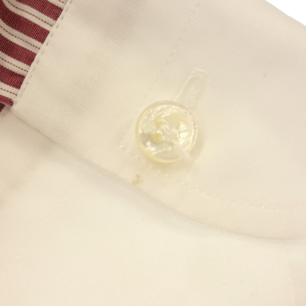 【BARBA】バルバ バンドカラーシャツ クレリック ストライプ レッド×ホワイト サイズ39