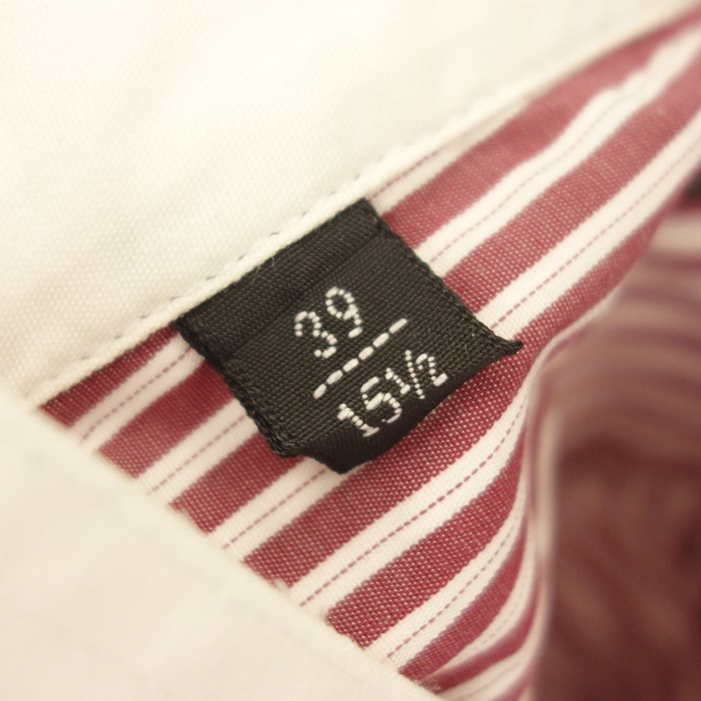 【BARBA】バルバ バンドカラーシャツ クレリック ストライプ レッド×ホワイト サイズ39