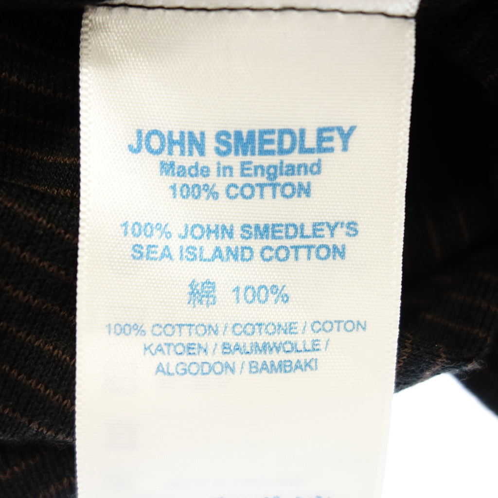 【JOHN SMEDLEY】ジョンスメドレー シーアイランドコットン モックネック ニット ボーダー ブラック×ブラウン サイズ M