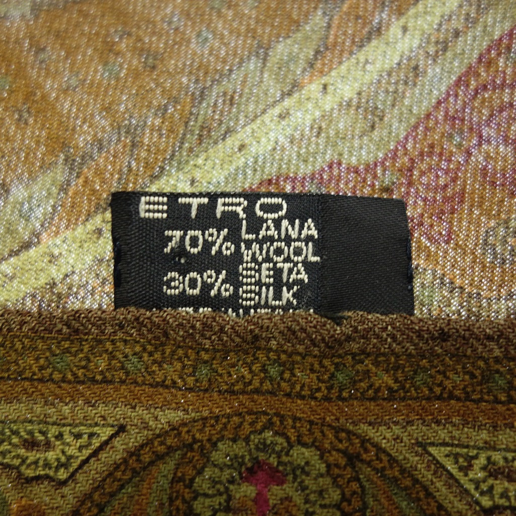 【ETRO】エトロ ウール×シルク ペイズリーストール オリーブ×ブラウン