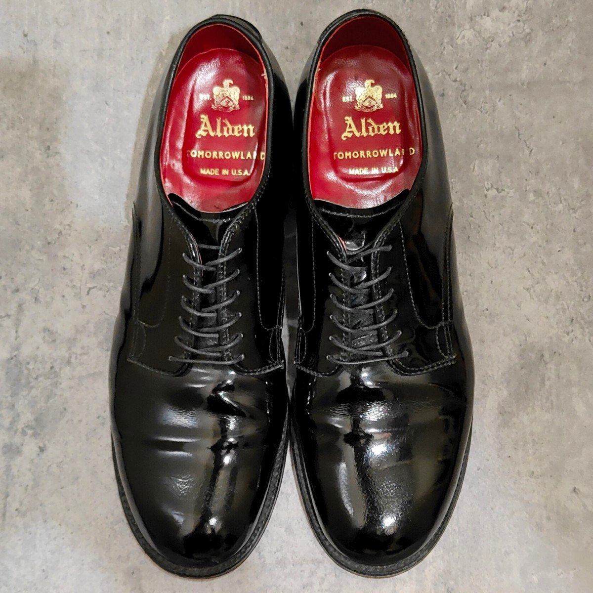 【ALDEN】オールデン 53670 プレーントゥ パテントレザー ブラック サイズUS8.5D ミリタリーラスト