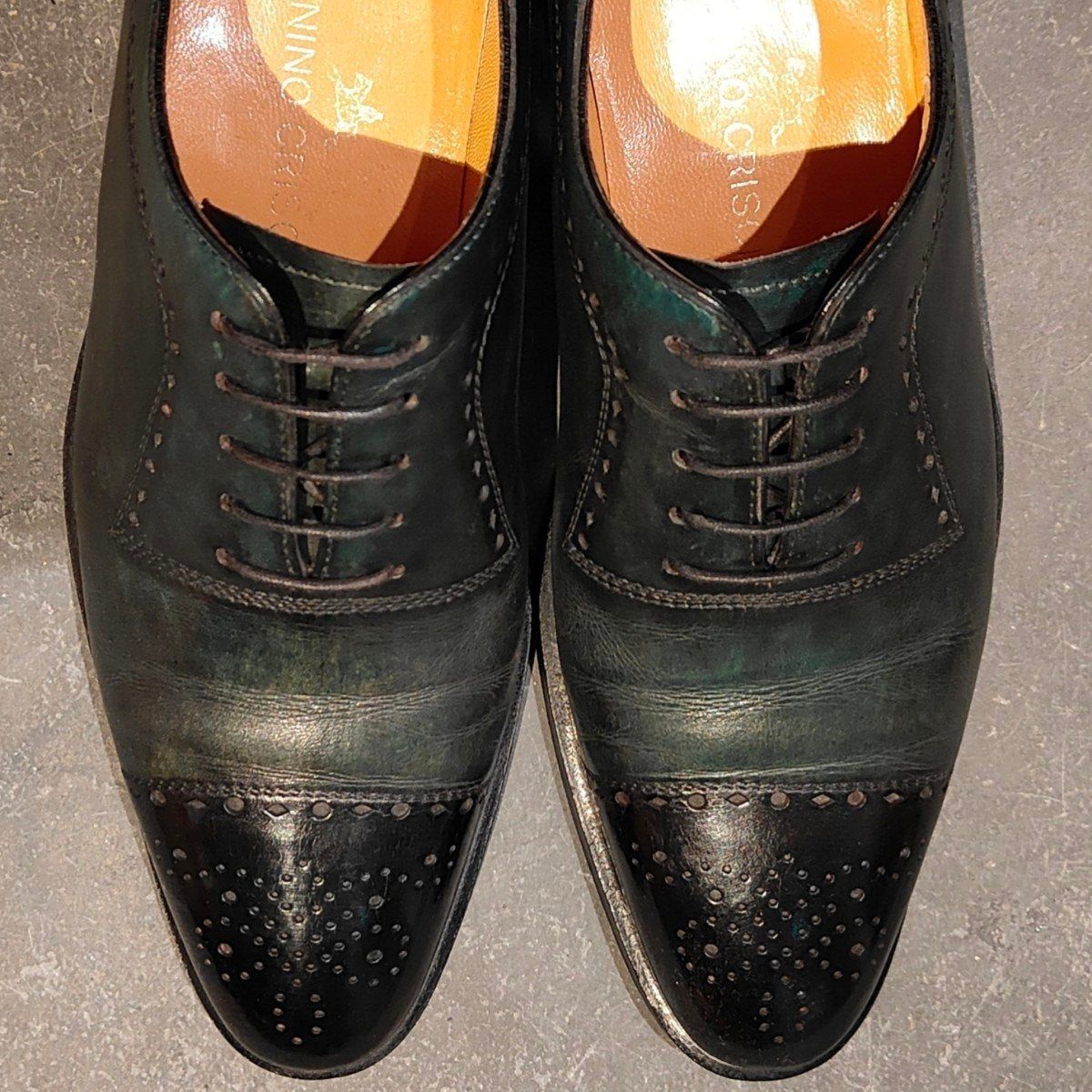 希少 美品 【TANINO CRISCI】タニノクリスチー セミブローグ カーフ グリーンブラックコンビ サイズ UK6