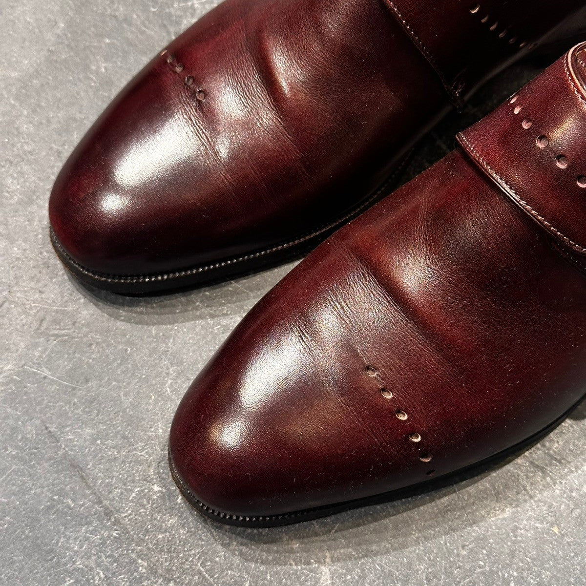 美品【BERLUTI】ベルルッティ 694 366 シングルモンク カーフ バーガンディ サイズ UK7