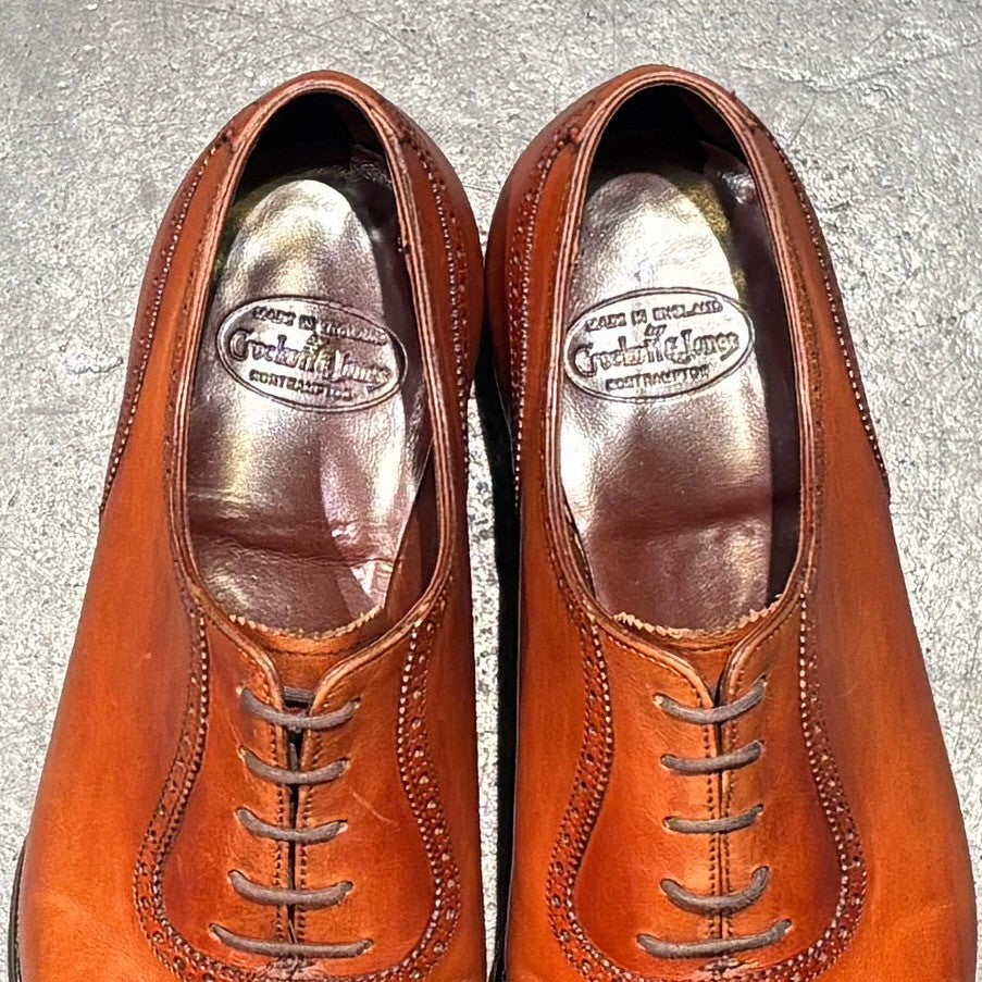 【Crockett&Jones】クロケット&ジョーンズ レザーシューズ アルビオン セミブローグ カーフ ブラウン サイズUK7.5E