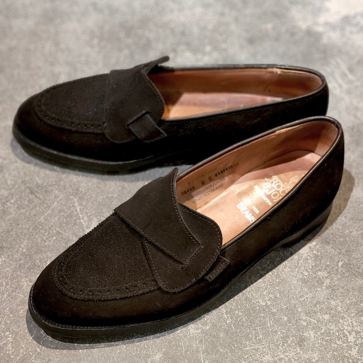 【CROCKETT&JONES】クロケット＆ジョーンズ ビームスF別注 ブリムストーン ローファー バタフライ スエード ブラック サイズUK6E 302ラスト