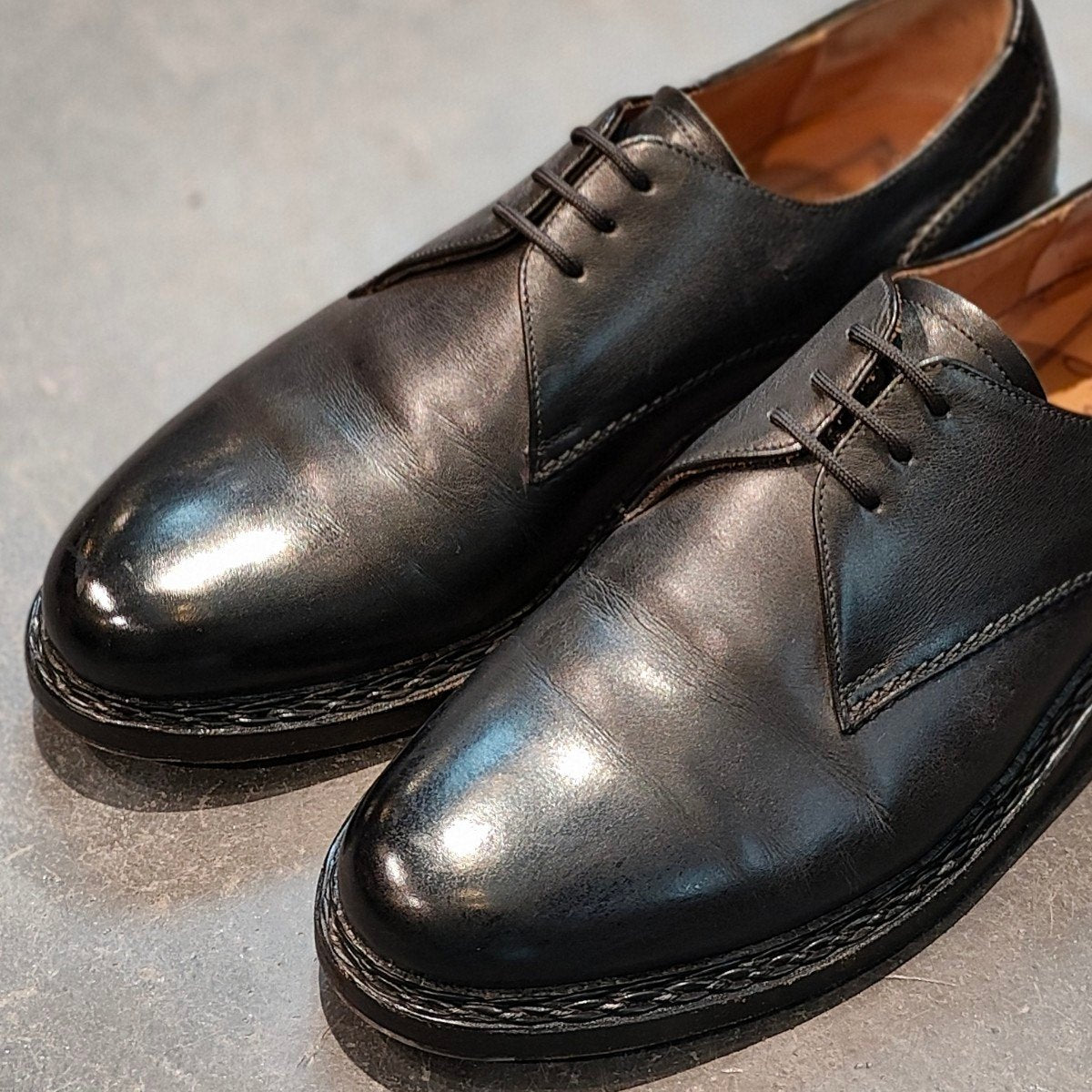 希少 美品 【HEINRICH DINKELACKER】ハインリッヒディンケラッカー  プレーントゥ カーフ ブラック サイズ UK7.5 BUDAラスト