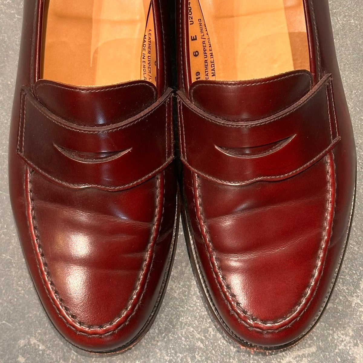 美品【Crockett&Jones】クロケット&ジョーンズ ボストン ローファー ガラスレザー バーガンディ サイズUK6E 314ラスト