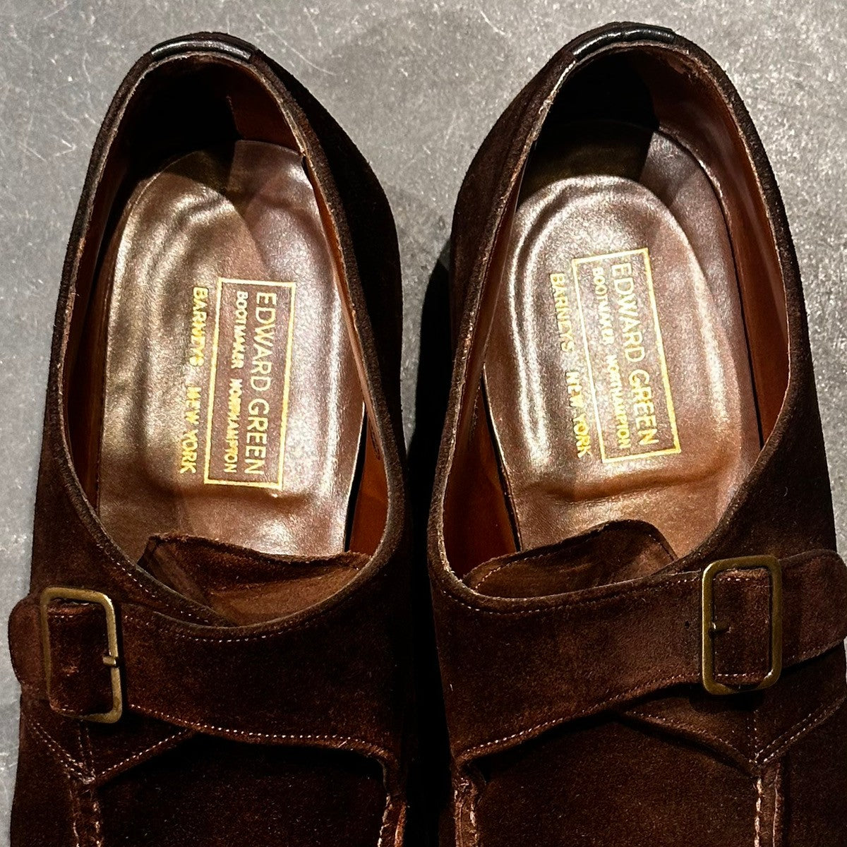 希少【EDWARD GREEN】エドワードグリーン バーニーズニューヨーク別注 シングルモンク クラップハム スエード ブラウン サイズUK8.5E 32ラスト