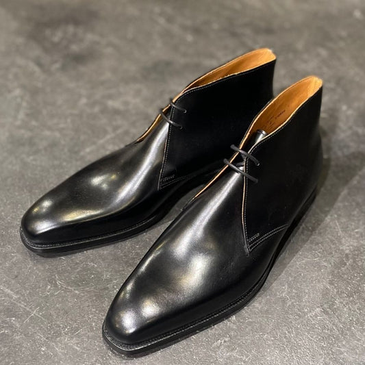 極美品【CROCKETT&JONES】クロケット&ジョーンズ テットベリー  チャッカブーツ トレーディングポスト別注 カーフ ブラック サイズ UK7E