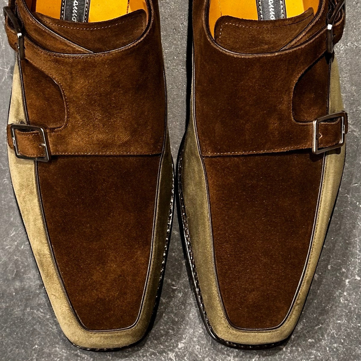 未使用品【Salvatore Ferragamo】サルヴァトーレ フェラガモ 3315 ダブルモンク  スエード ブラウングリーンコンビ サイズUK8.5E