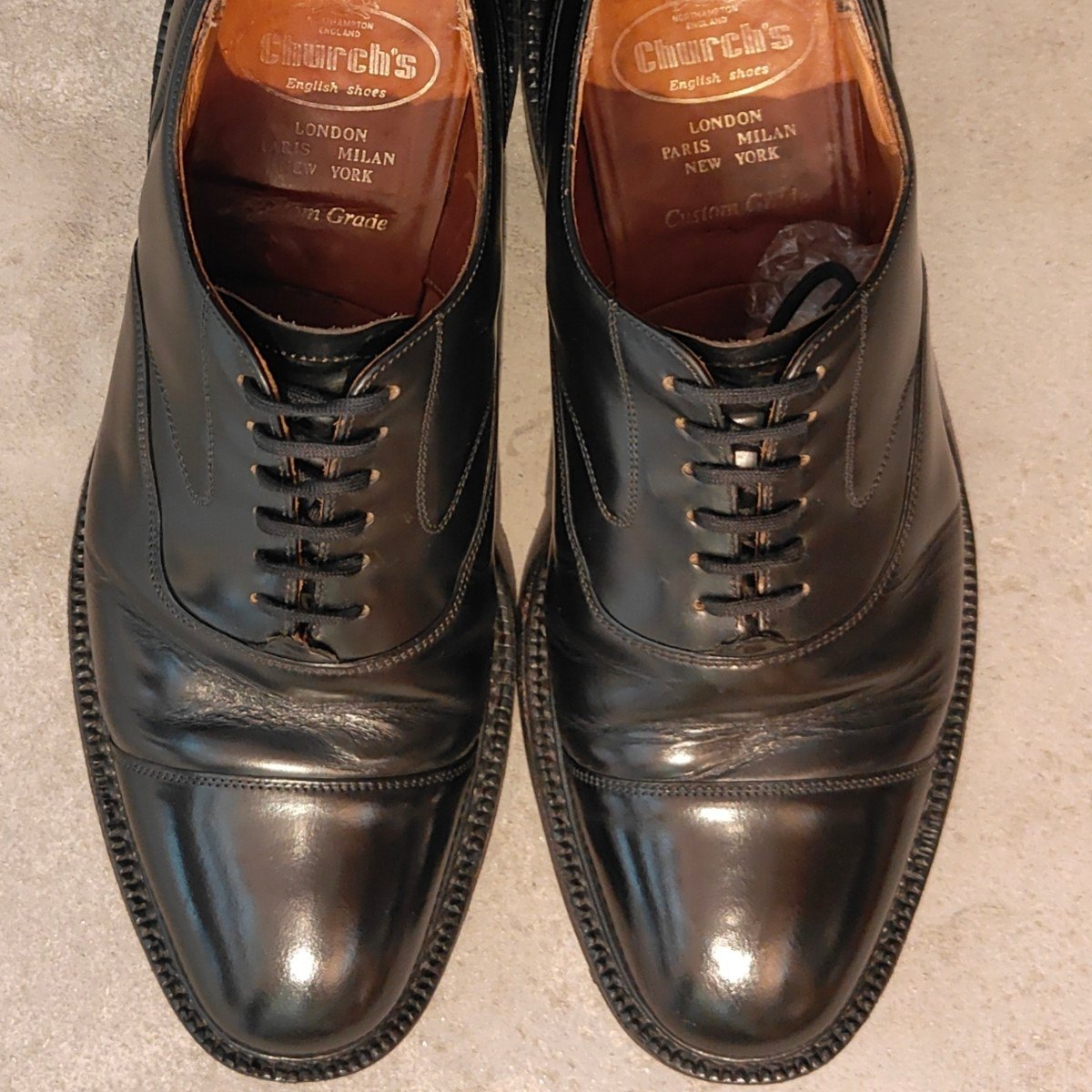 希少【Church's】チャーチ ランカスター ストレートチップ  4都市 ポリッシュドバインダーカーフ ブラック サイズ UK70G 73ラスト