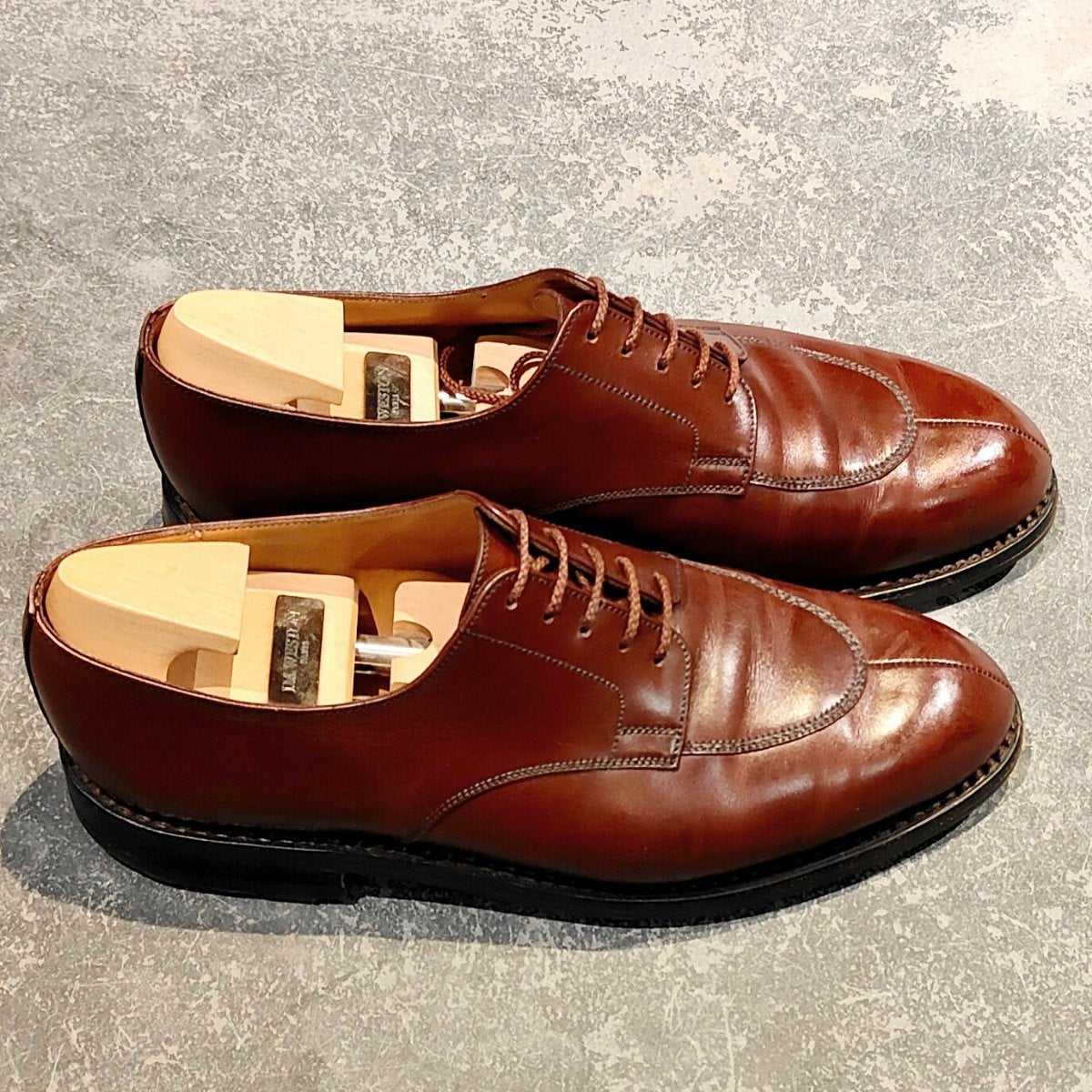 希少 【J.M.WESTON】ジェイエムウエストン 598 ハーフハント スプリットトゥダービー Uチップ ボックスカーフ レッドエトラスコ サイズ UK6.5D 25ラスト 参考定価￥187,000-