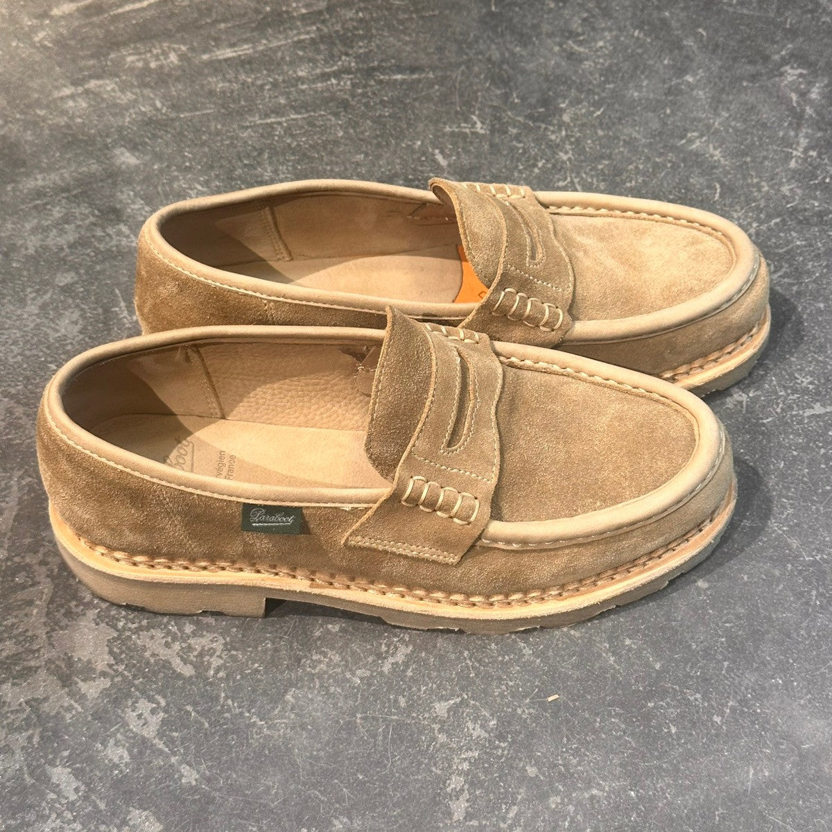 試着程度【PARABOOT】パラブーツ ナント アンラインドローファー スエード ベージュ サイズUK6.5