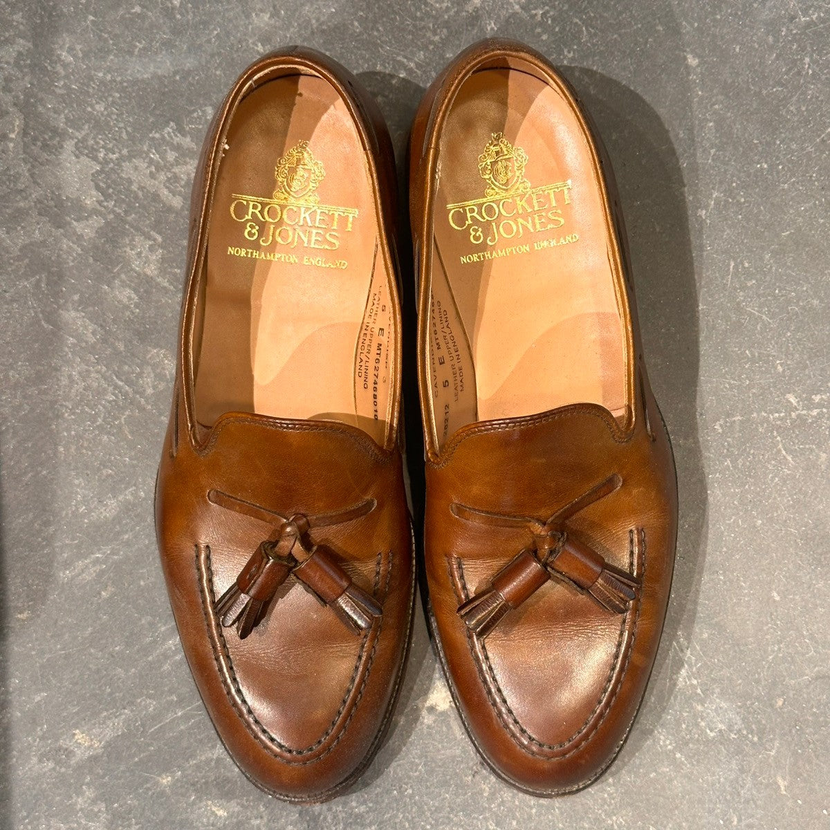 【CROCKETT&JONES】クロケット&ジョーンズ キャベンディッシュ3 タッセルローファー バーニッシュカーフ ダークブラウン サイズUK5E 375ラスト