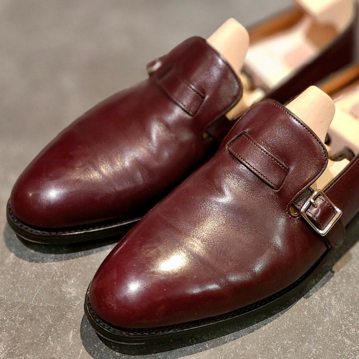 使用数回【JOHN LOBB】ジョンロブ デラーノ2  プレステージライン シングルモンク  ローファー カーフ バーガンディ サイズ UK8E 8695ラスト 参考定価￥352,000-