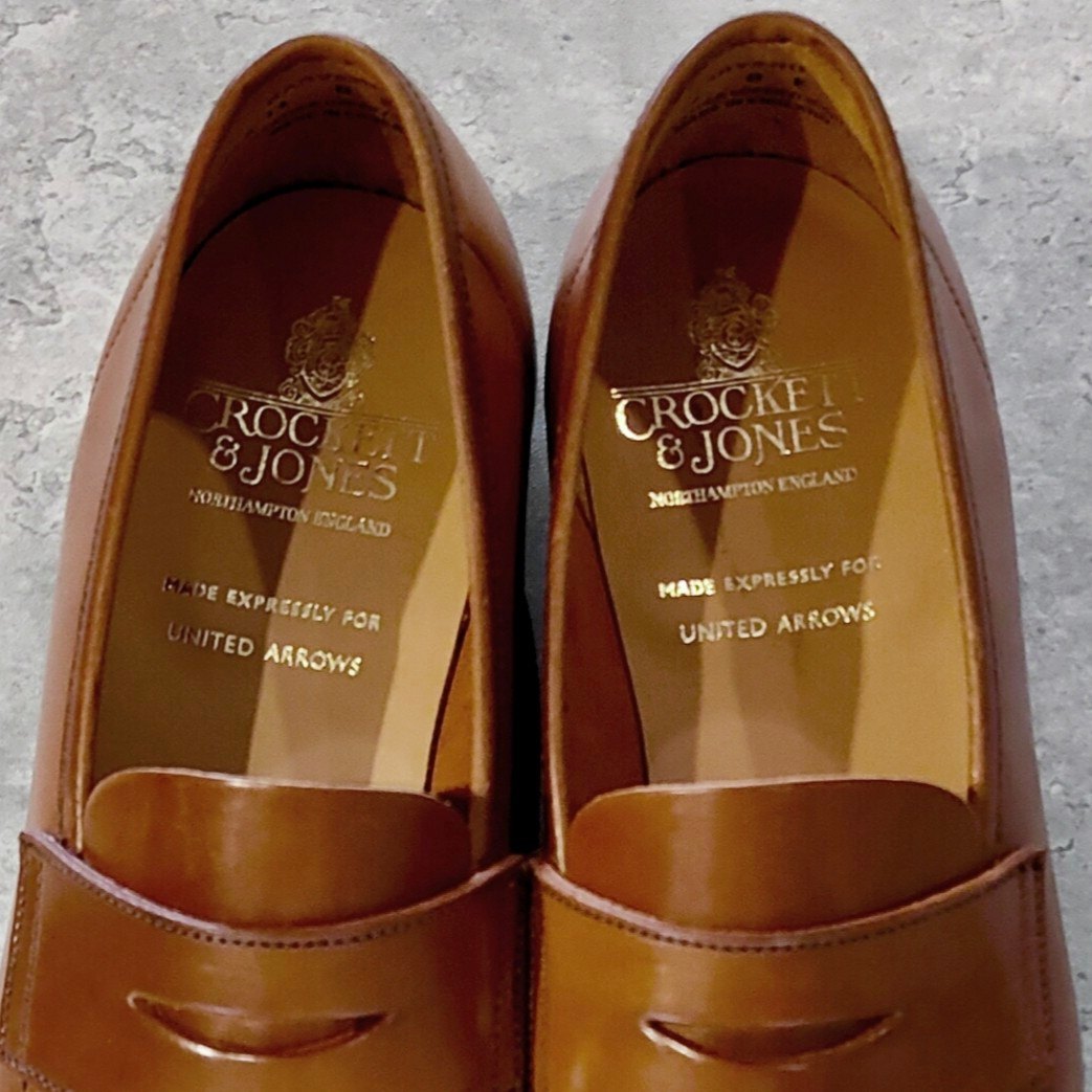 希少 未使用【Crockett&Jones】クロケット&ジョーンズ ユナイテッドアローズ別注 ハーバード コインローファー アンラインド コードバン ウイスキー サイズUK8E 314ラスト