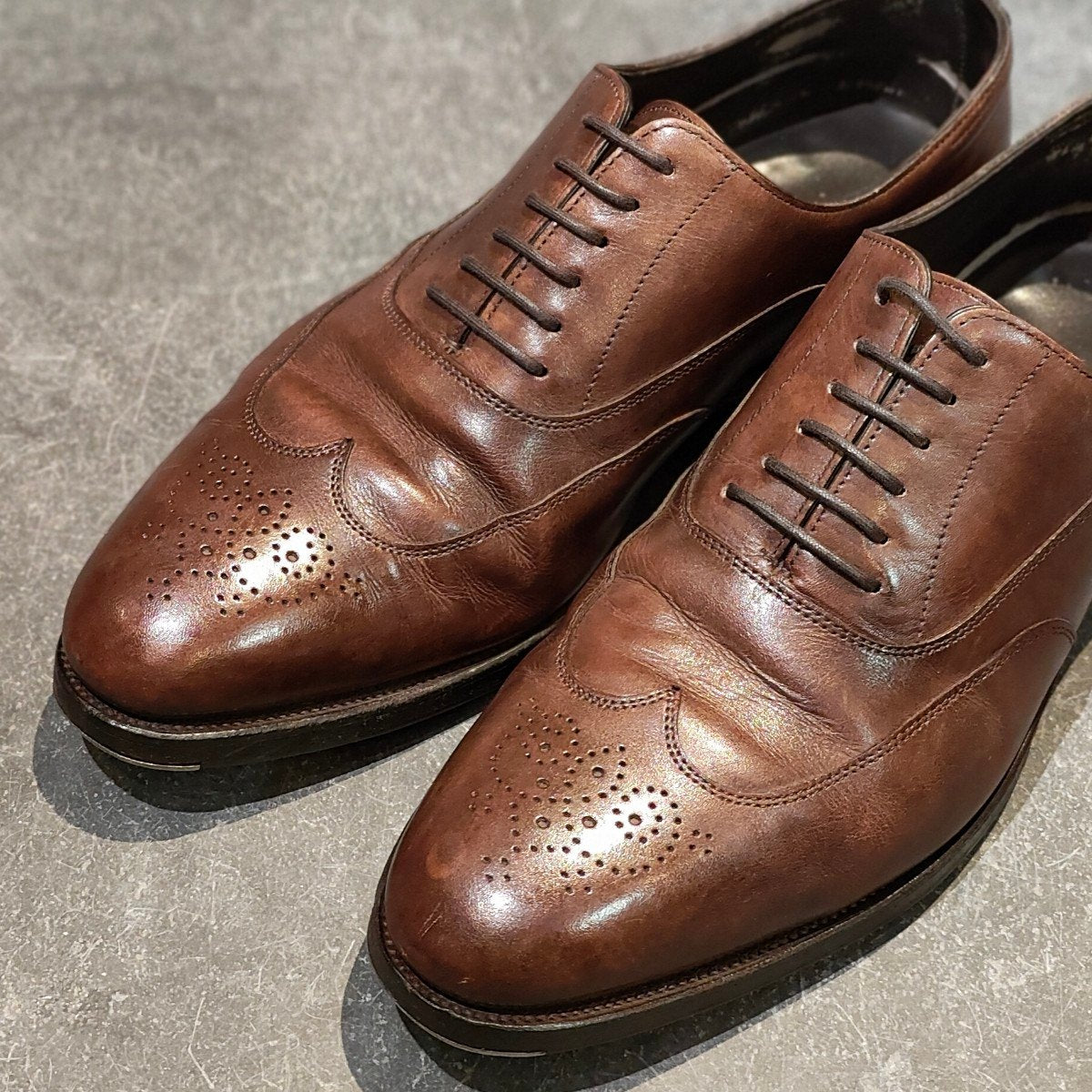 【HERMES】エルメス ジョンロブ製 ウイングチップ ミュージアムカーフ ブラウン サイズUK7.5