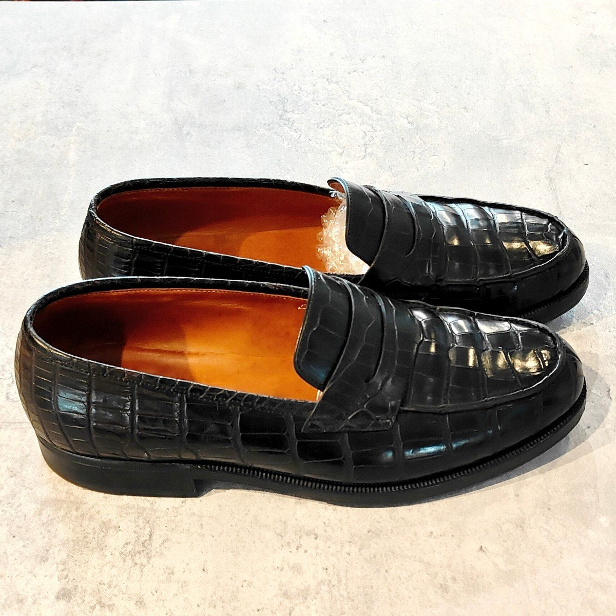 希少 美品 【JOHN LOBB】ジョンロブ キャンパス想定 PARISロゴ ローファー アリゲーター ブラック サイズ UK8E