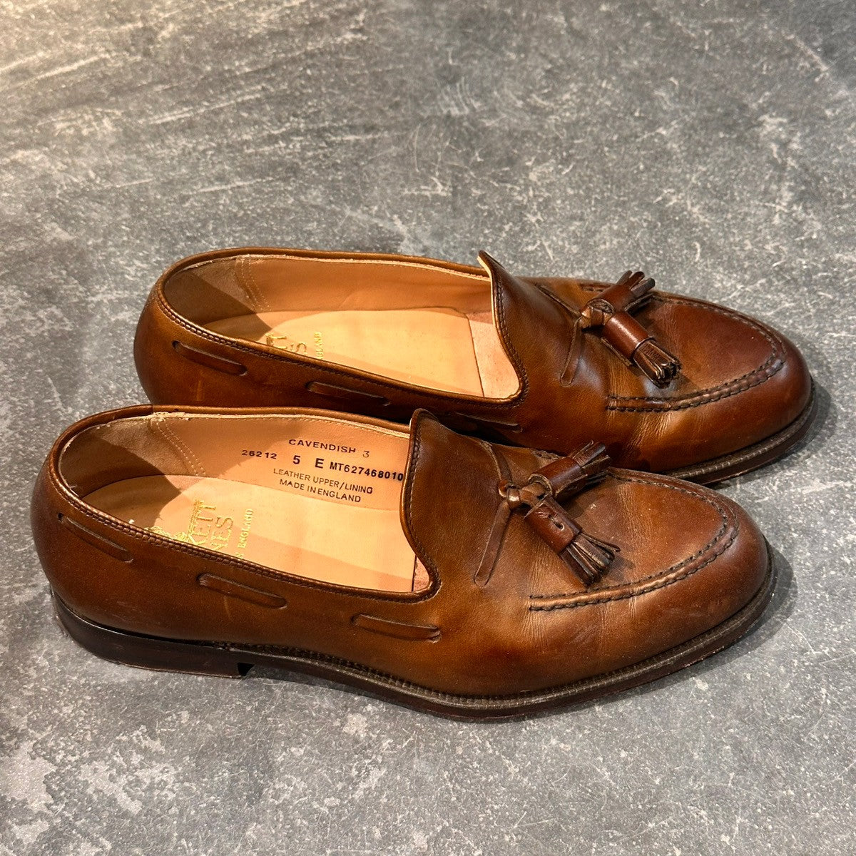 【CROCKETT&JONES】クロケット&ジョーンズ キャベンディッシュ3 タッセルローファー バーニッシュカーフ ダークブラウン サイズUK5E 375ラスト