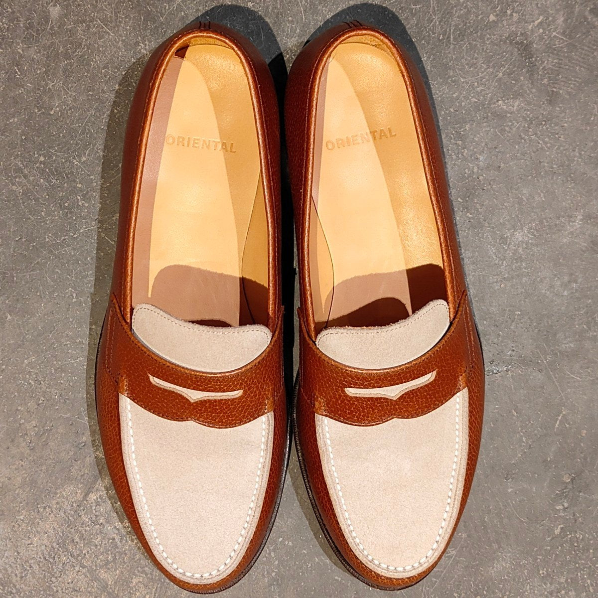 使用数回【ORIENTAL】オリエンタル 500 ALBERS NST レインレザースエードコンビ ブラウングレー サイズ US6.5