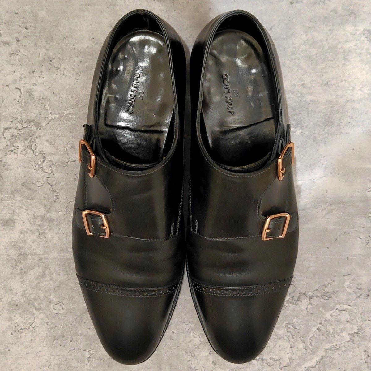 極美品【JOHN LOBB】ジョンロブ フィリップ2 ダブルバックル カーフ ブラック サイズUK6.5E 7000ラスト参考定価¥349,800-