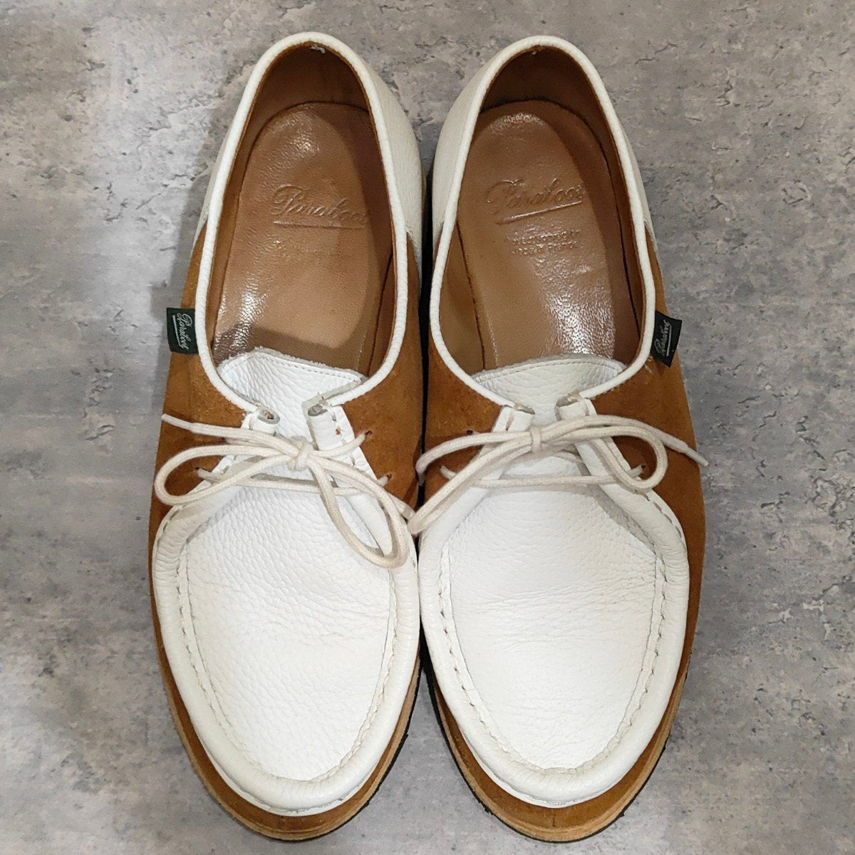希少 使用数回【PARABOOT】パラブーツ ミカエル 丸の内店リミテッドモデル チロリアンシューズ グレインレザー×スエードコンビ ブラウン×ホワイト サイズ42