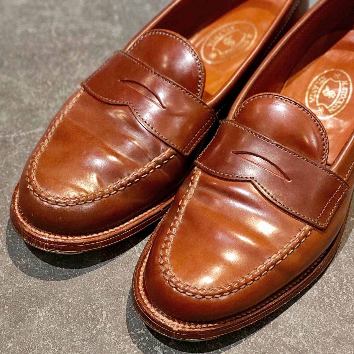 希少 美品【ALDEN】オールデン H.Stockton別注 6746 ペニーローファー コードバン ウイスキー サイズUS8.5D バンラスト