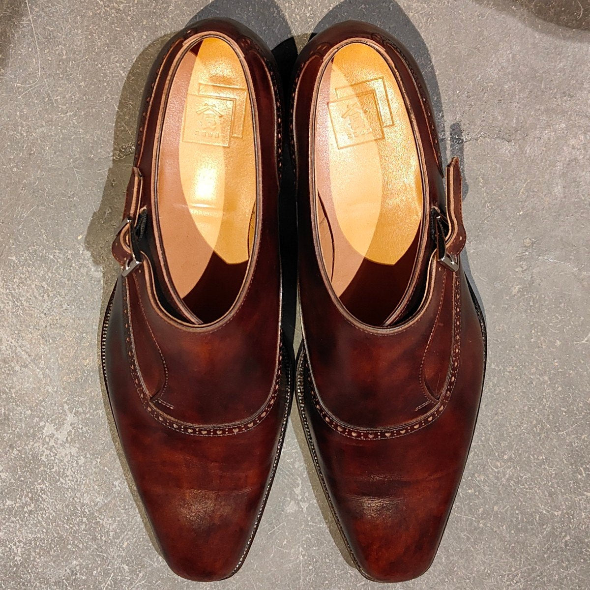 使用数回【SANYO YAMACHO】三陽山長 帯之介 パターンメイドカスタマイズ シングルモンク ミュージアムカーフ ブラウン サイズ25.5相当