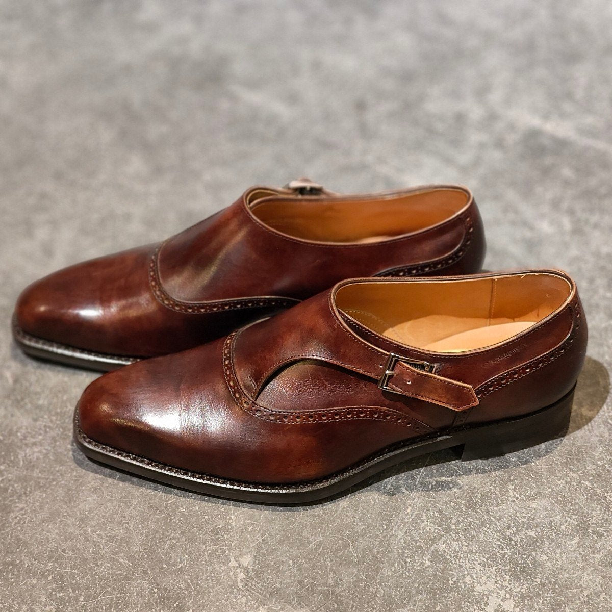 使用数回【SANYO YAMACHO】三陽山長 帯之介 パターンメイドカスタマイズ シングルモンク ミュージアムカーフ ブラウン サイズ25.5相当