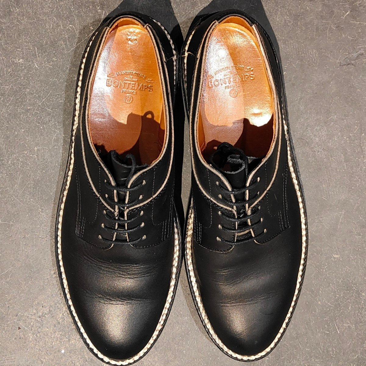 使用数回【BONTEMPS】ボンタン プレーントゥ オイルドカーフレザーブラック サイズ42 参考定価定価￥64,900-