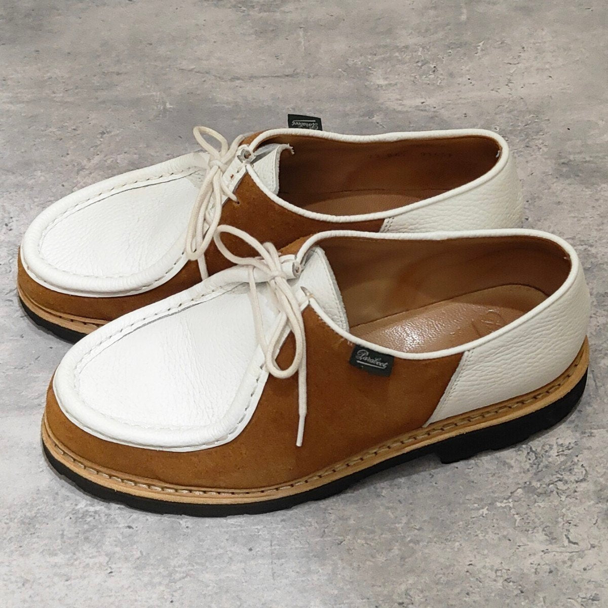 希少 使用数回【PARABOOT】パラブーツ ミカエル 丸の内店リミテッドモデル チロリアンシューズ グレインレザー×スエードコンビ ブラウン×ホワイト サイズ42