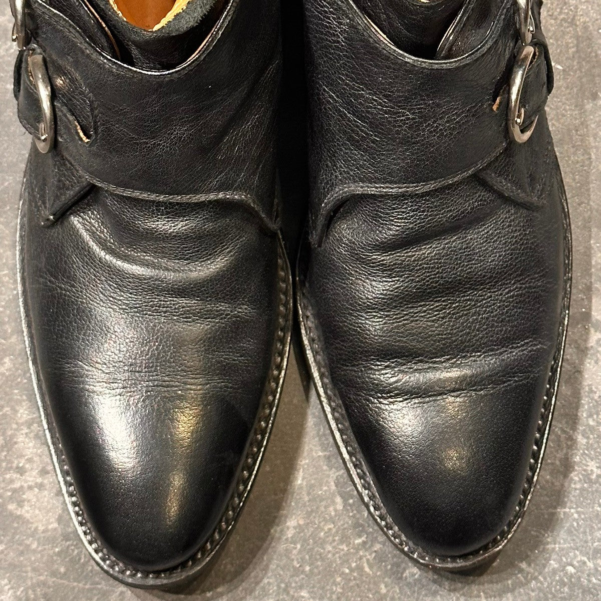 【BETTANIN & VENTURI】ベッタニン＆ヴェントゥーリ ダブルモンク ブーツ グレインレザー ブラック サイズUK6.5